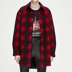 MO & Co red plaid coat. Size S